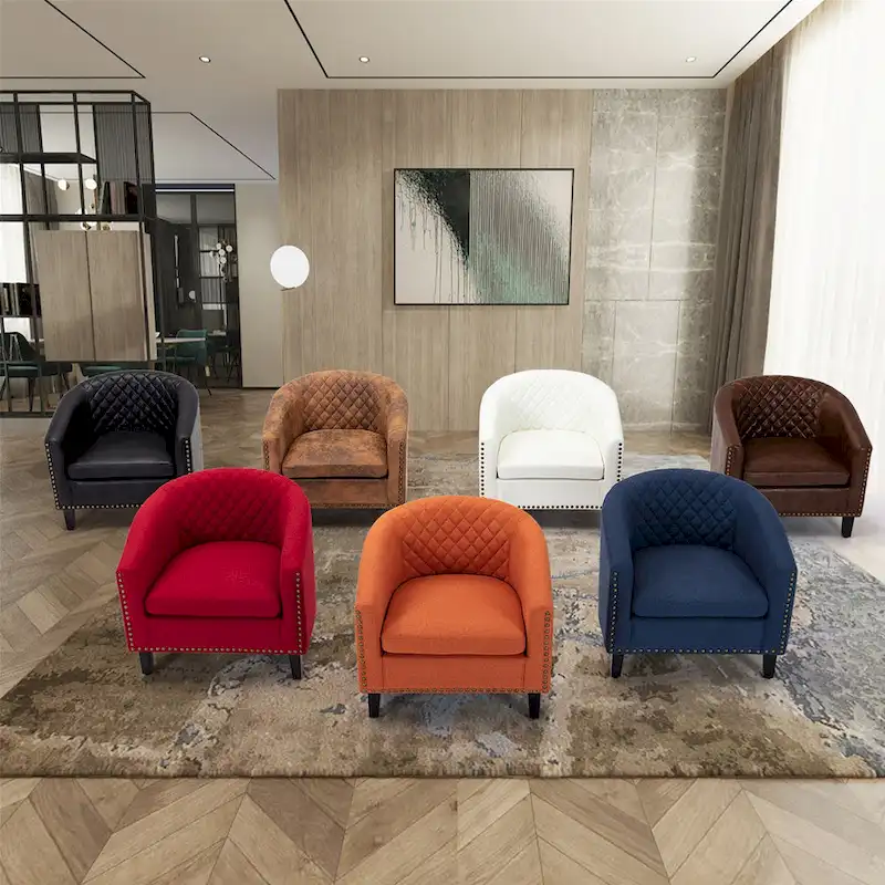 Accent Barrel Chair Living Room With Nailheads And Solid Wood Legs