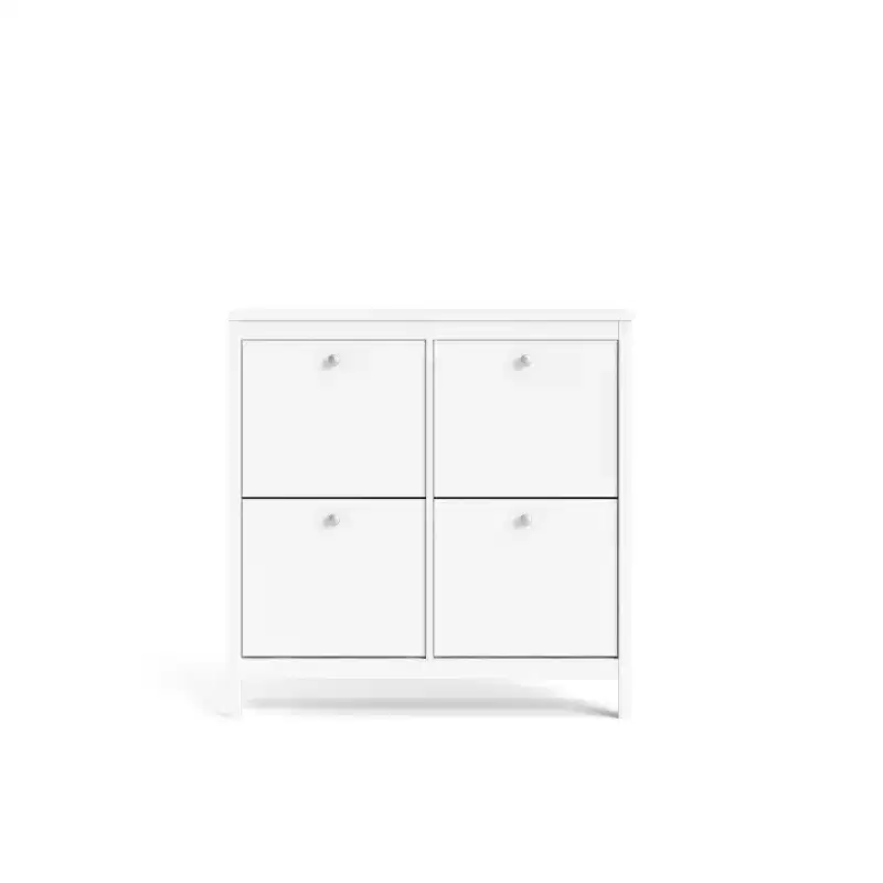 White 4-Drawer Shoe Cabinet, Modern-Traditional Style, Holds 16 Pairs