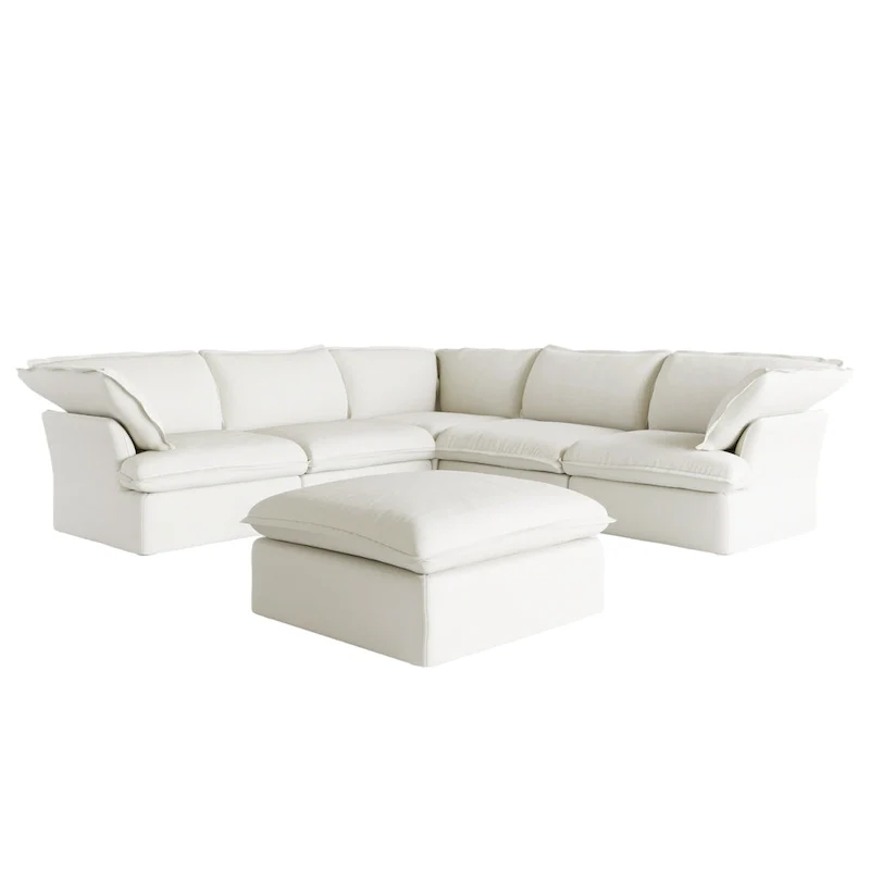 L-shape Linen Sofa Modern Upholstered Sectional Sofa with Ottoman
