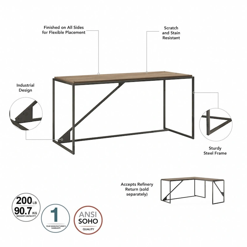 Bush Furniture Refinery 62W Industrial Desk, Large Home Office Desk