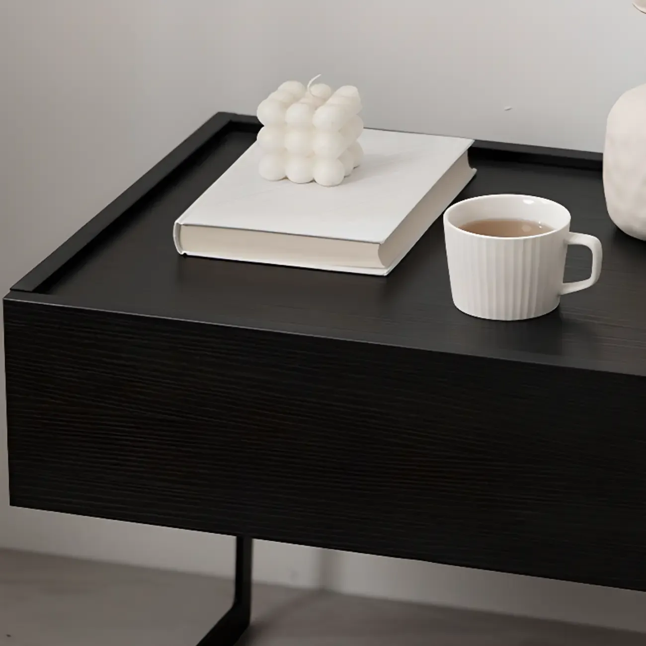 Modern Black Wood Compact Drawer Nightstand