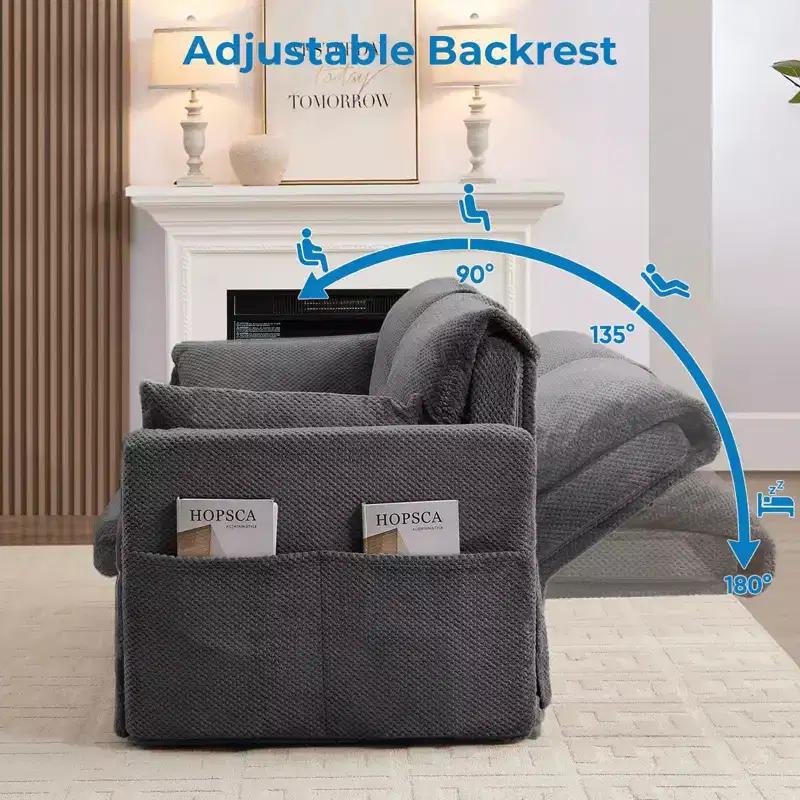 Mjkone Convertible Sofa Bed with Adjustable Backrest, Bubble Fleece, Grey