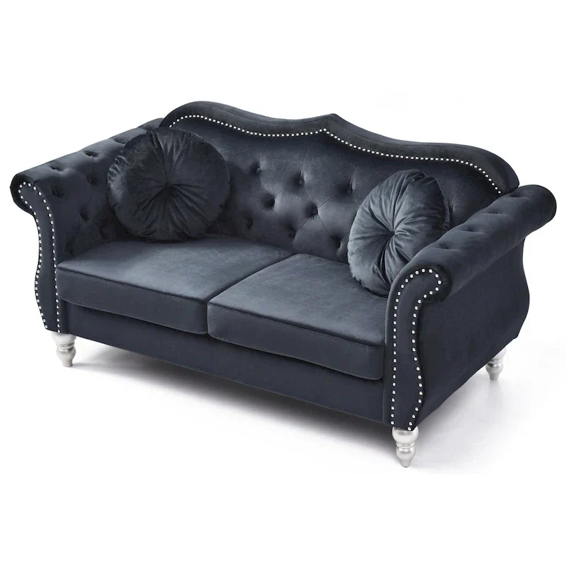 Hollywood 68 in. Velvet Chesterfield Loveseat with 2-Throw Pillow - 68L x 35W x 34H