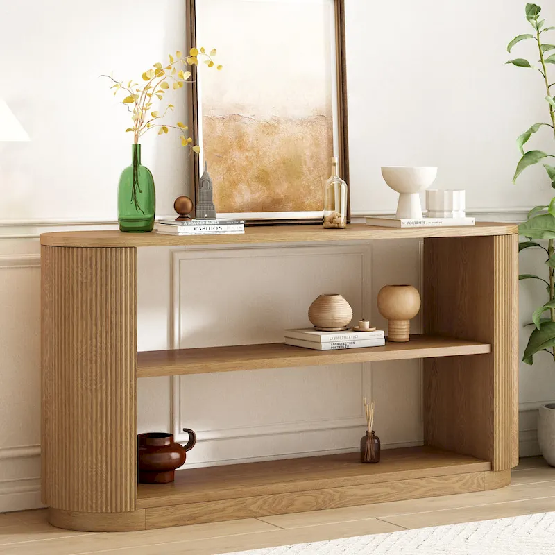 Modern Entryway Table (with Open Shelving and Elegant Wood Grain Design)