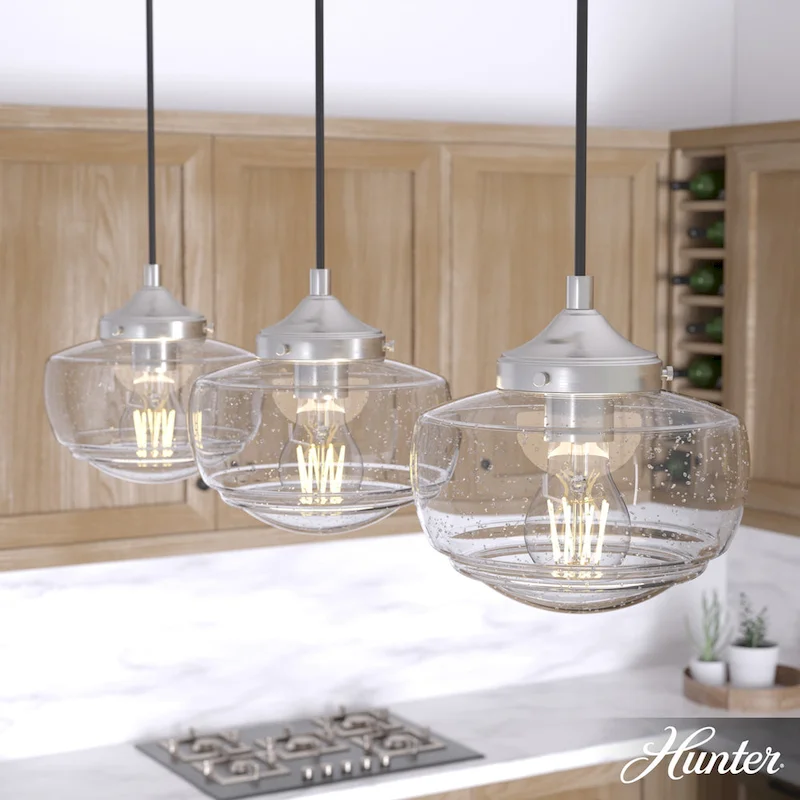 Hunter Saddle Creek 3-Light Linear Cluster Pendant - Kitchen Island, Dining Room - Modern Schoolhouse, Transitional