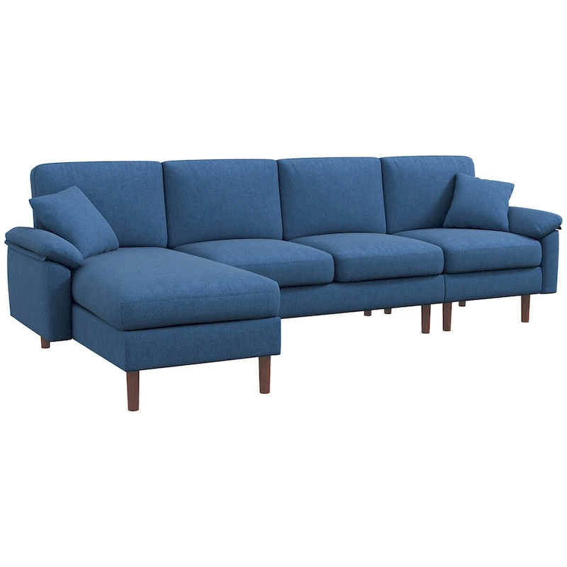 HOMCOM Fabric Sectional Couch with Reversible Sleeper Sofa, Modern L Shaped Sectional Sofa with Pillows, Wooden Legs
