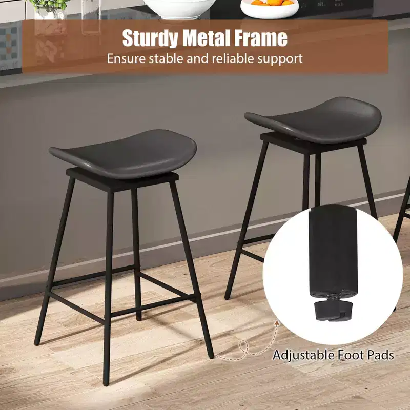 Costway Swivel Barstools Set of 2/4 Faux Leather Upholstered Backless Bar Height Chairs Black/Brown