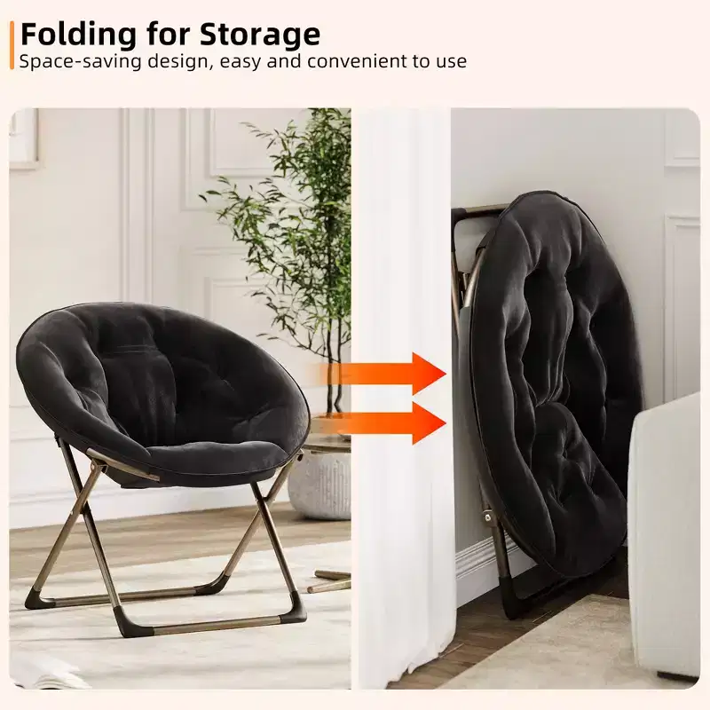 Comfy Saucer Chairs, Folding Reading Lounge Chair, Cozy Faux Fur Living Room Chair with Soft Thick Padded Seat Metal Frame, Modern Style Home