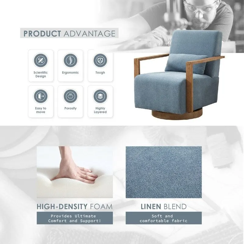 360 Degree Swivel Accent Chair with Solid Wood Armrest and Base