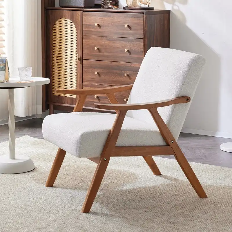 VINGLI Mid-Century Retro Modern Upholstered Lounge Chair Fabric Accent Chair Sturdy Wooden Frame Armchair