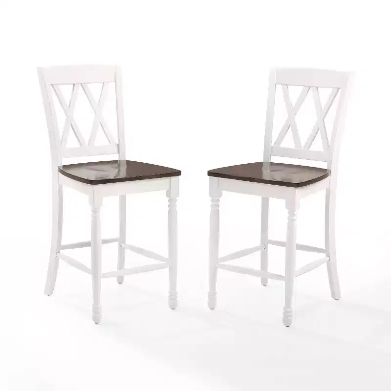 Set of 2 Shelby Counter Height Barstools Distressed White - Crosley: Rubberwood Frame, Non-Upholstered, Traditional Design