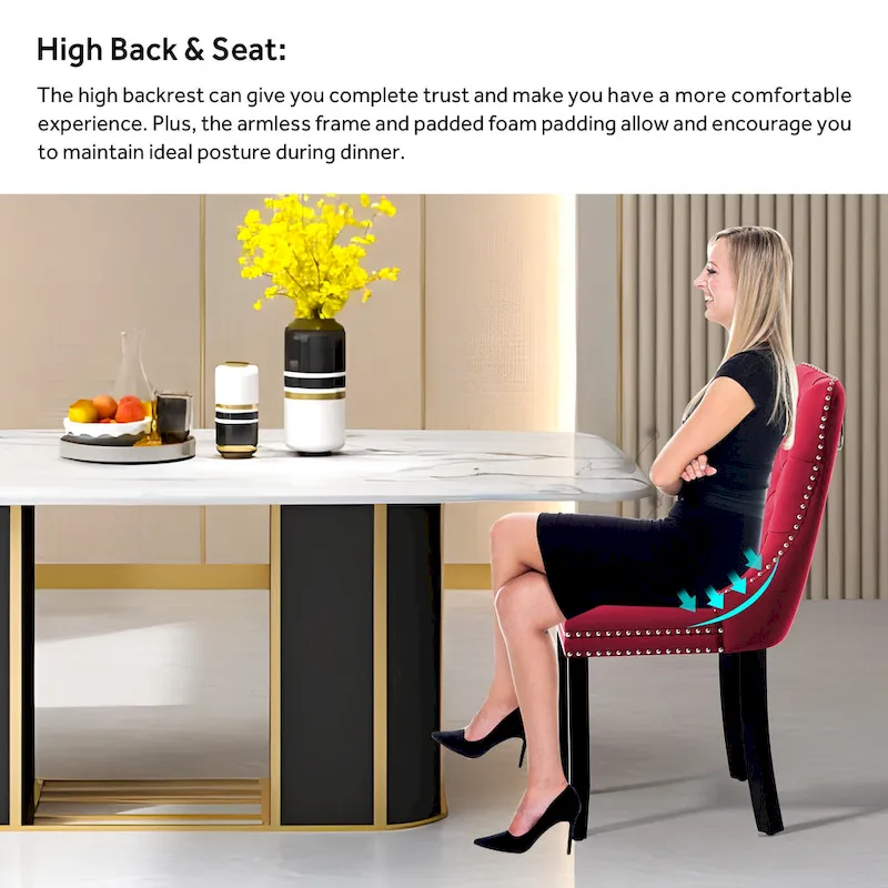 Upholstered Tufted Velvet Dining Chair with Solid Wood Legs Set of 6