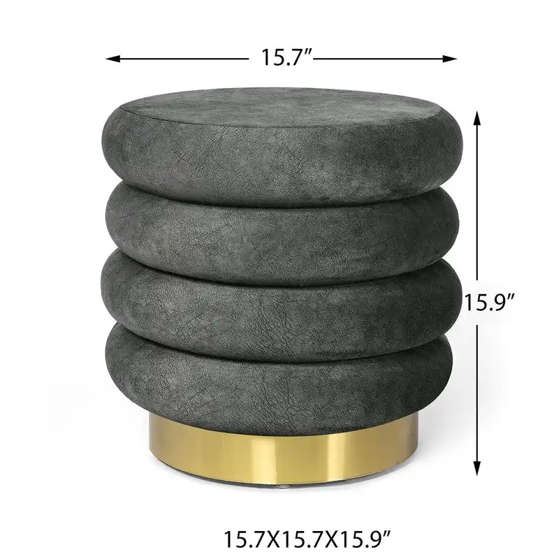 Adeco Round Velvet Ottoman Upholstered Foot Stool