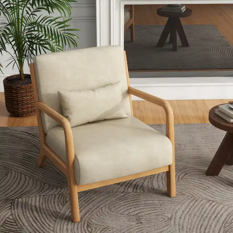 Mid-Century Modern Upholstered Accent Chair with Wood Frame