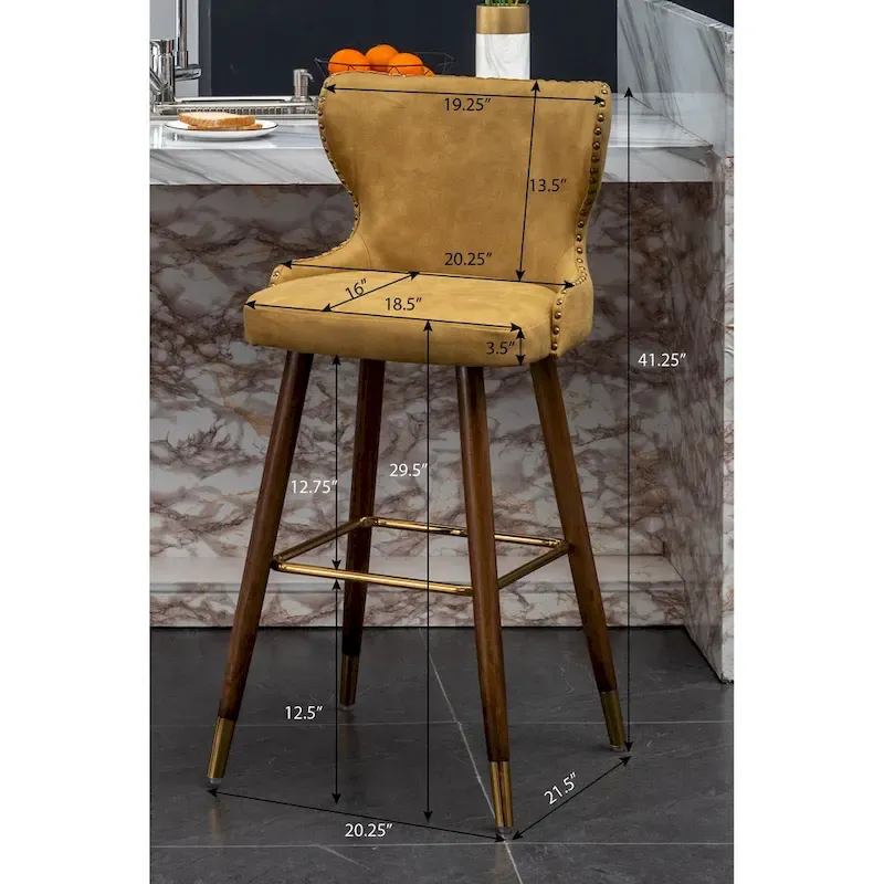 Nevis Mid-century Modern Faux Leather Tufted Nailhead Trim Barstool Set of 2