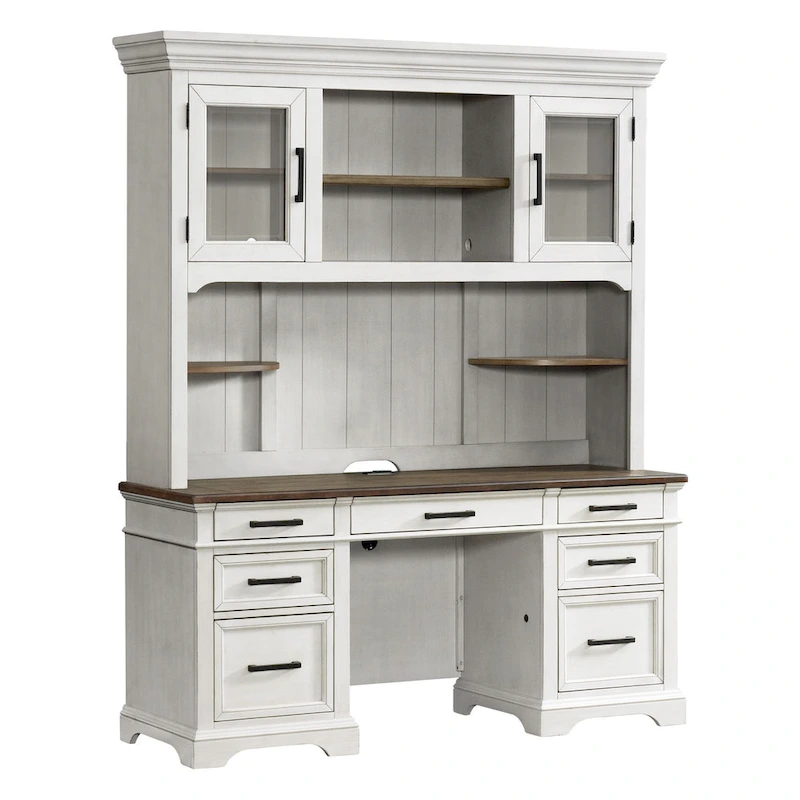 Drake Home Office 66 Wide Credenza, Rustic White & French Oak