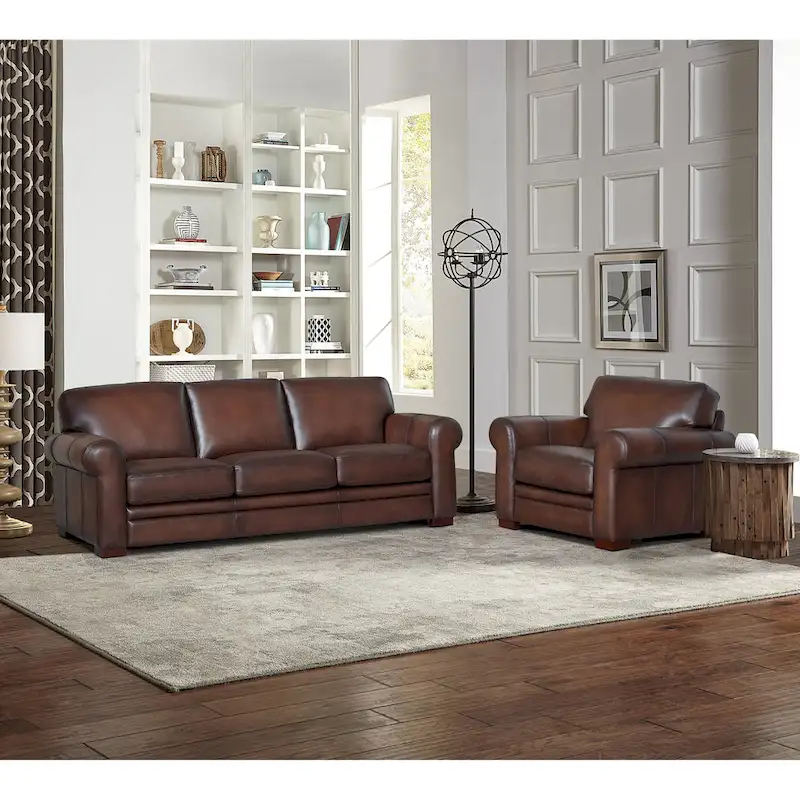 Hydeline Brookfield Top Grain Leather Sofa Set, Sofa and Chair