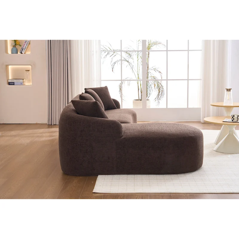 98.4 Chenille L-Shaped 3-Seater Sofa with Chaise Lounge and 4 Pillows