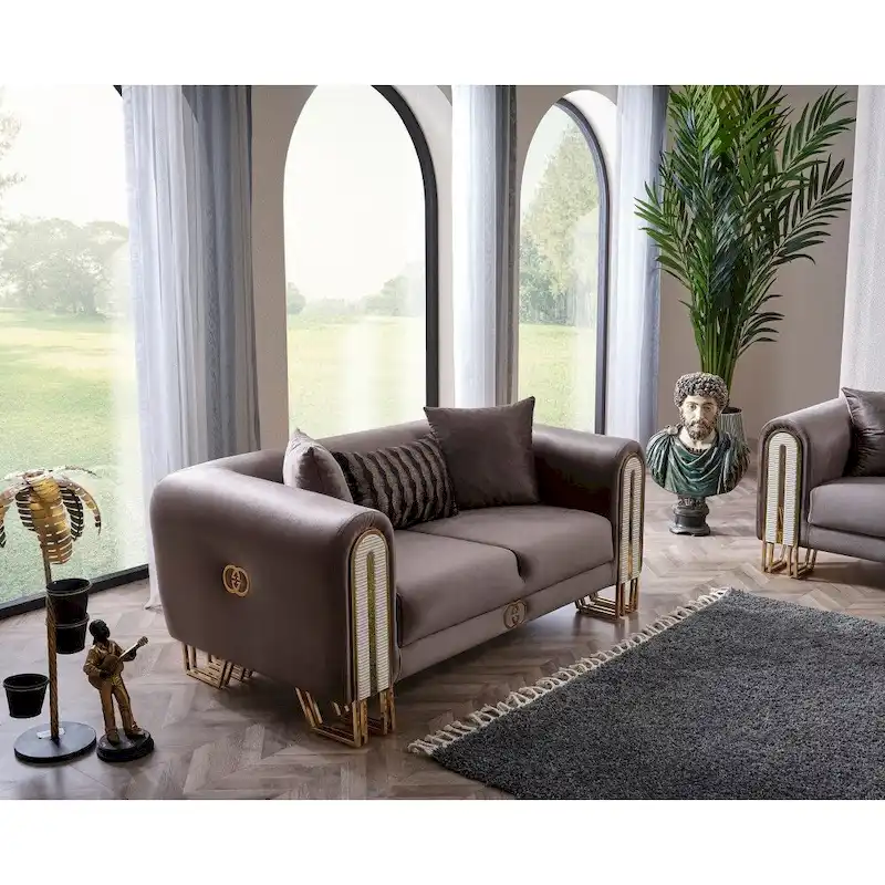 Kamelya 2-Pieces One Sofa One Loveseat Living Room Set, Metal Leg, Pillow Back