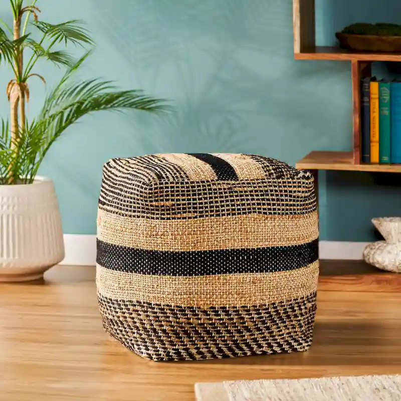 Caiman Handcrafted Boho Fabric Pouf by Christopher Knight Home