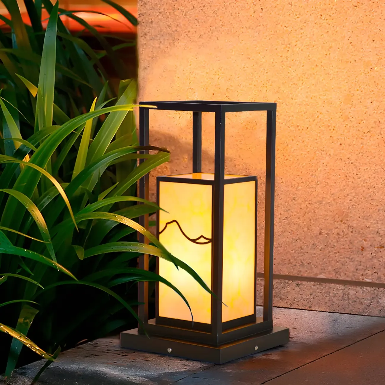 Black Metal Glass Geometric Post Cap Light