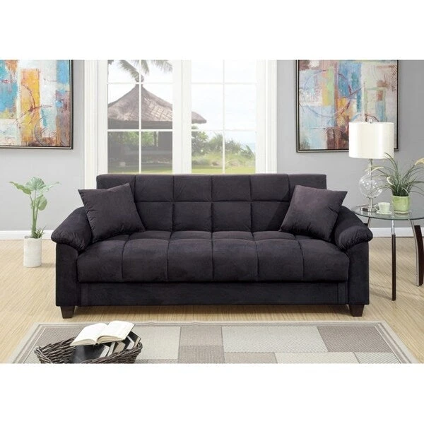 Microfiber Adjustable Sofa With 2 Pillows In Ebony Gray