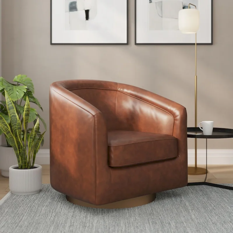 Barrel Accent Chair with 360 Swivel Vinyl Wrapped Base