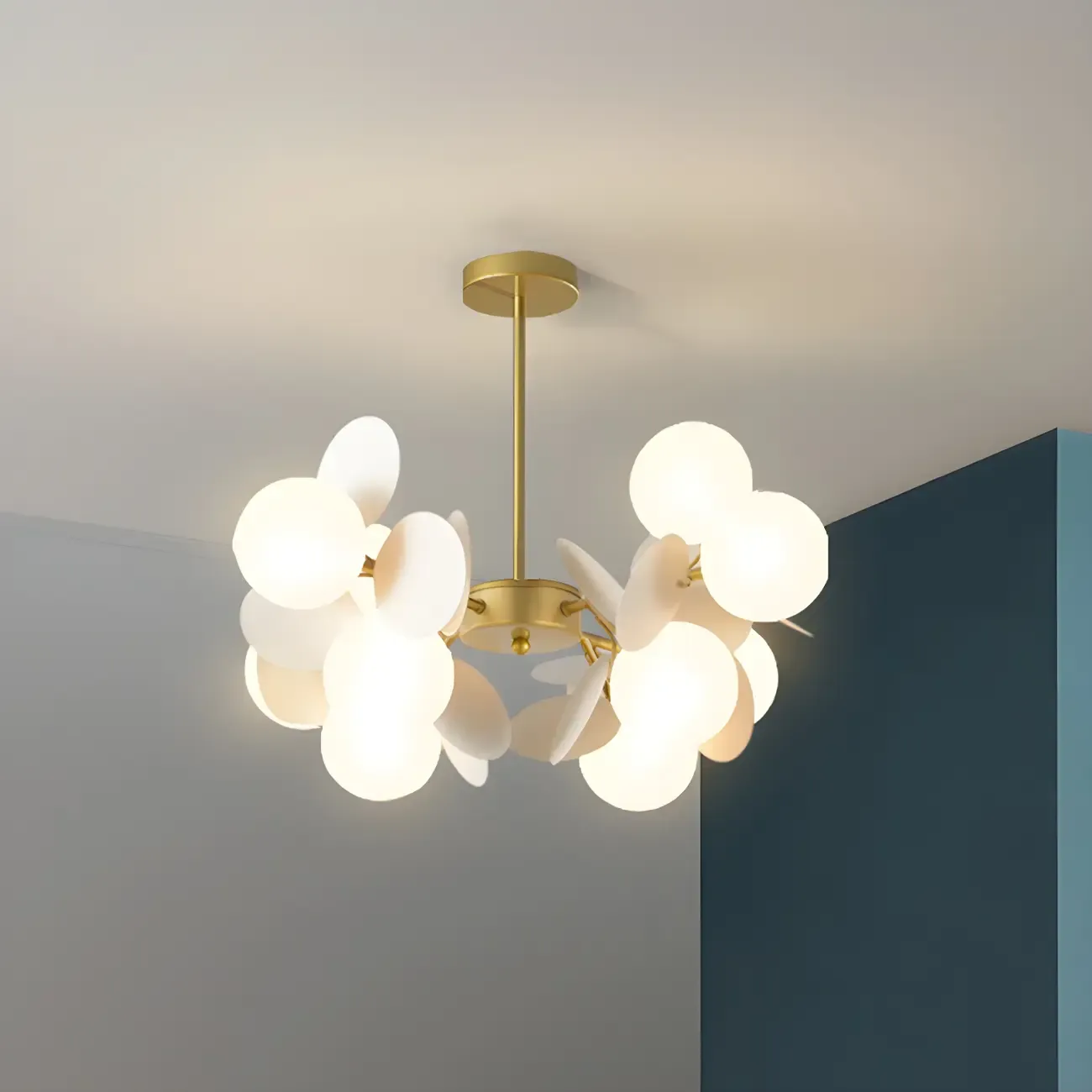 Pastel Sphere Glass and Metal Starburst Chandelier