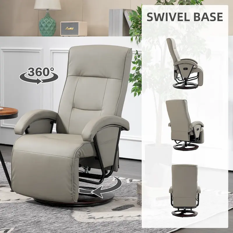 HOMCOM PU Recliner with Footrest, Lounge Chair with 135 Adjustable Backrest, Swivel Wood Base
