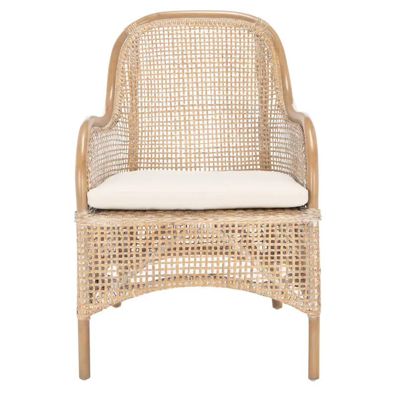 SAFAVIEH Rosalia Coastal Rattan Accent Chair with Cushion - 23.4 W x 24.8 L x 32.7 H - 23Wx25Dx33H