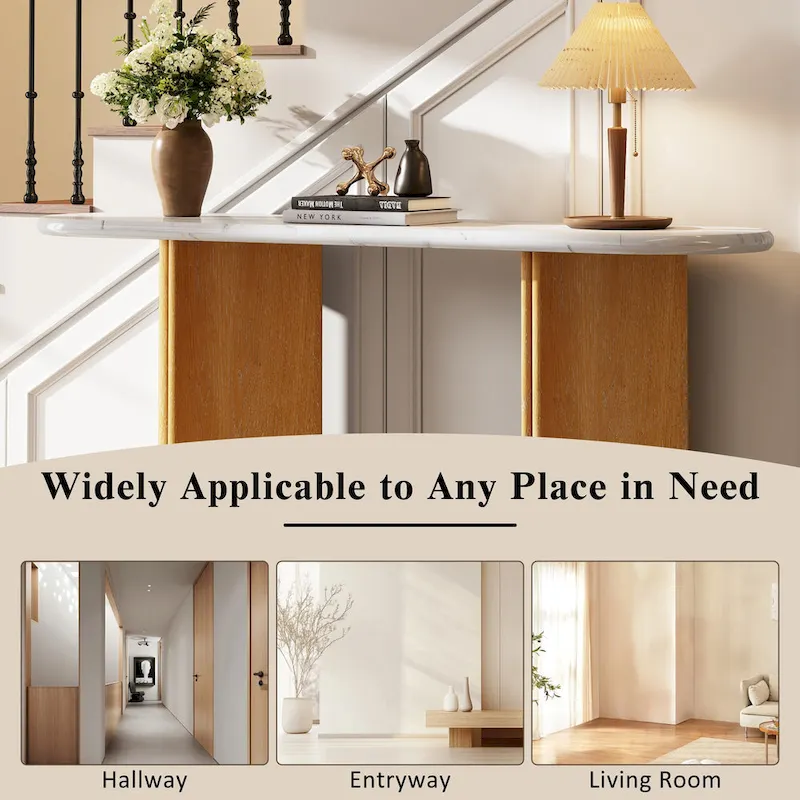 53.9 Console Table with Faux Marble Top & Wood Base