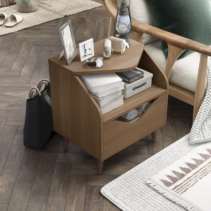 Mid-century Modern 20-inch 1-Shelf and 1-Drawer End Table by