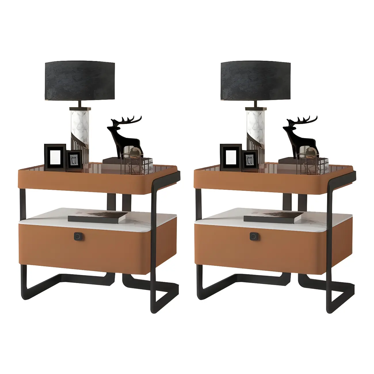 Modern Wood Nightstand with Glass Countertop and Drawer