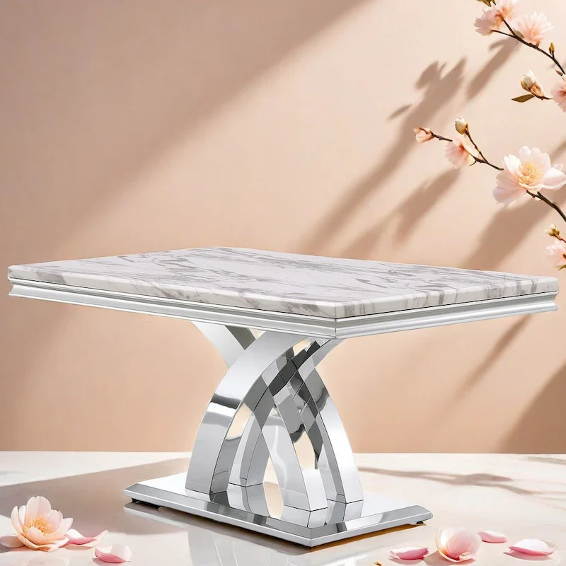 Black and Gold Dining Room Table with 65-inch top and Gold Polished Stainless Steel Metal Double X Base