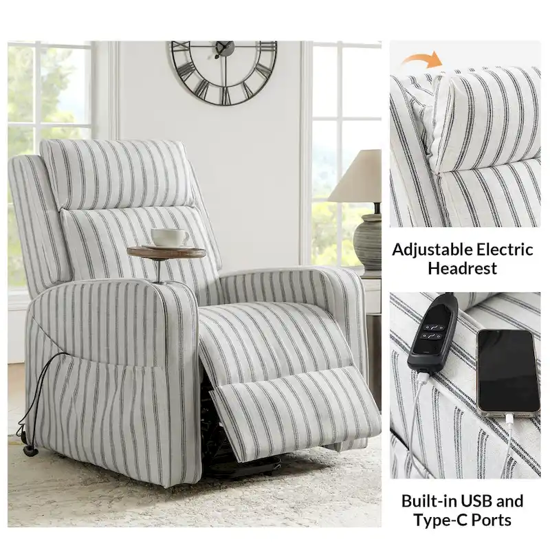 Darrell  Lift Assist Massage and Heating Power Recliner with Charing and Soild Wood Tray by