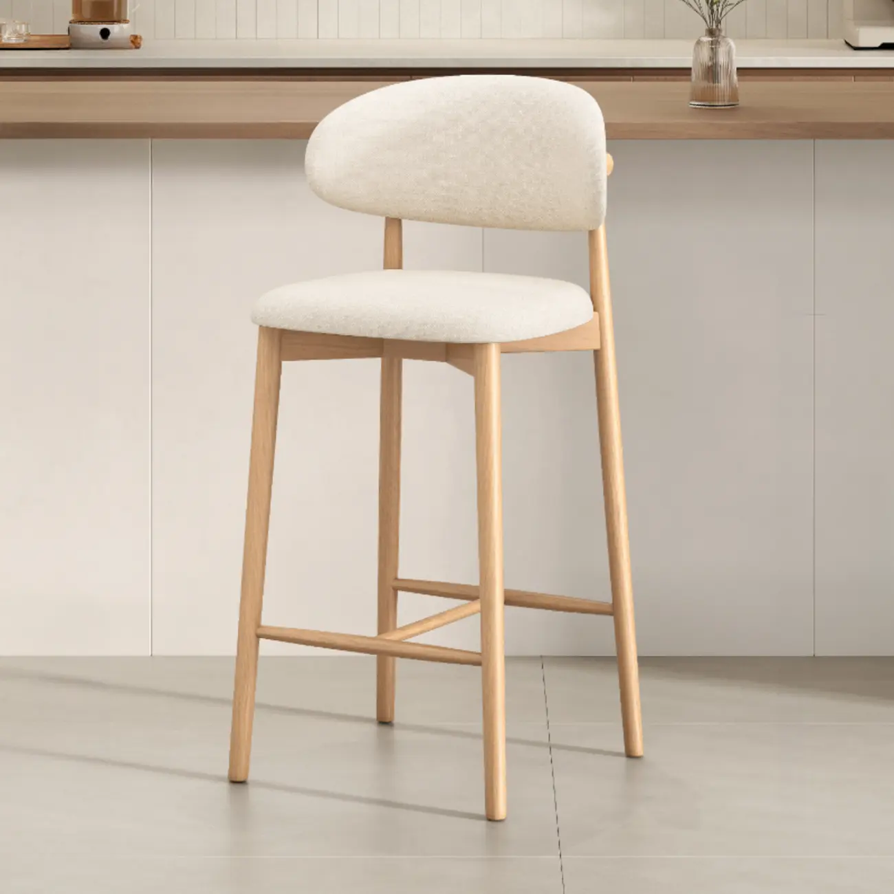 Mid Century Modern Upholstered Bar Stool with Back