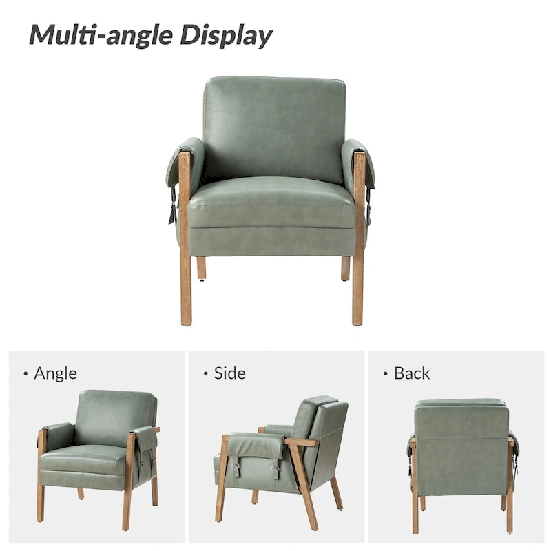 Olivia Farmhouse Faux Leather Accent Chair with Solid Wood Legs Sets of 2 by HULALA HOME