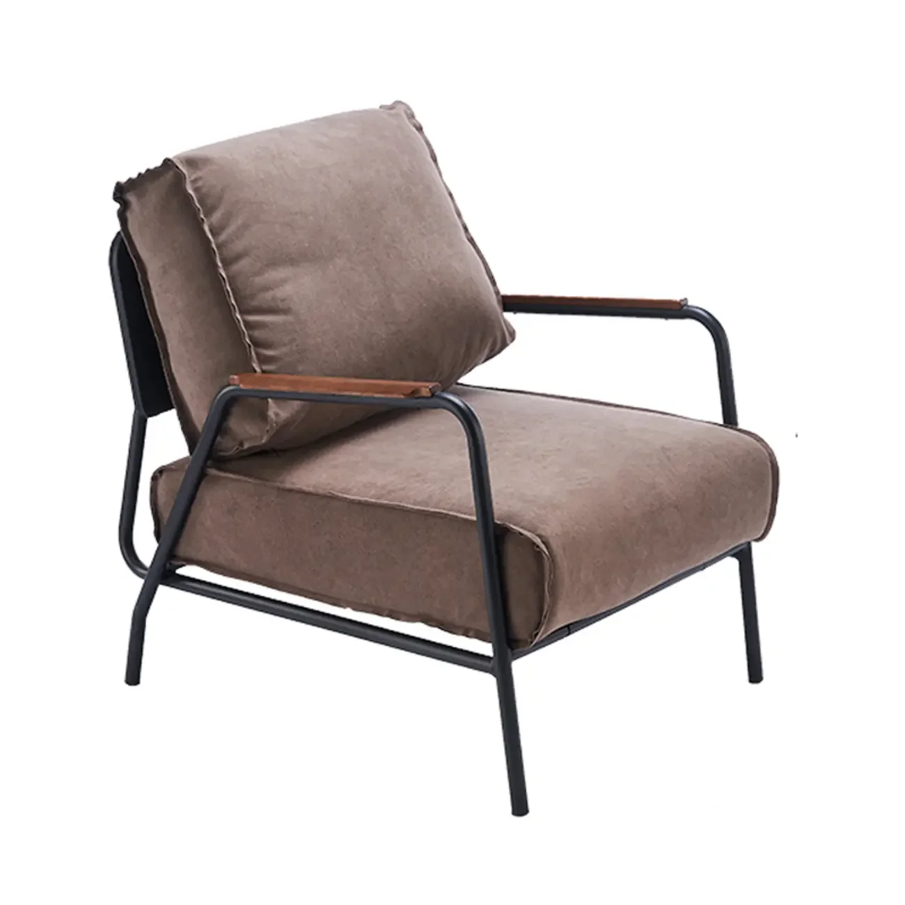 Modern Leather Accent Chair with Pillow and Metal Arms