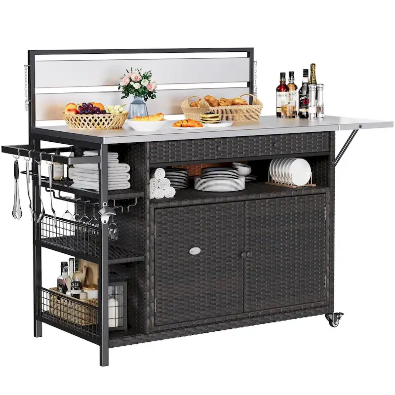 54.3 Wicker Bar Cart