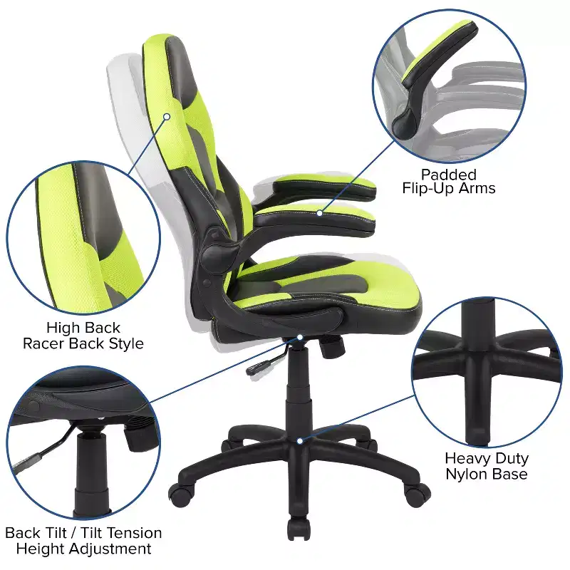 Flash Furniture Gaming Desk and Racing Chair Set with Cup Holder, Headphone Hook & 2 Wire Management Holes