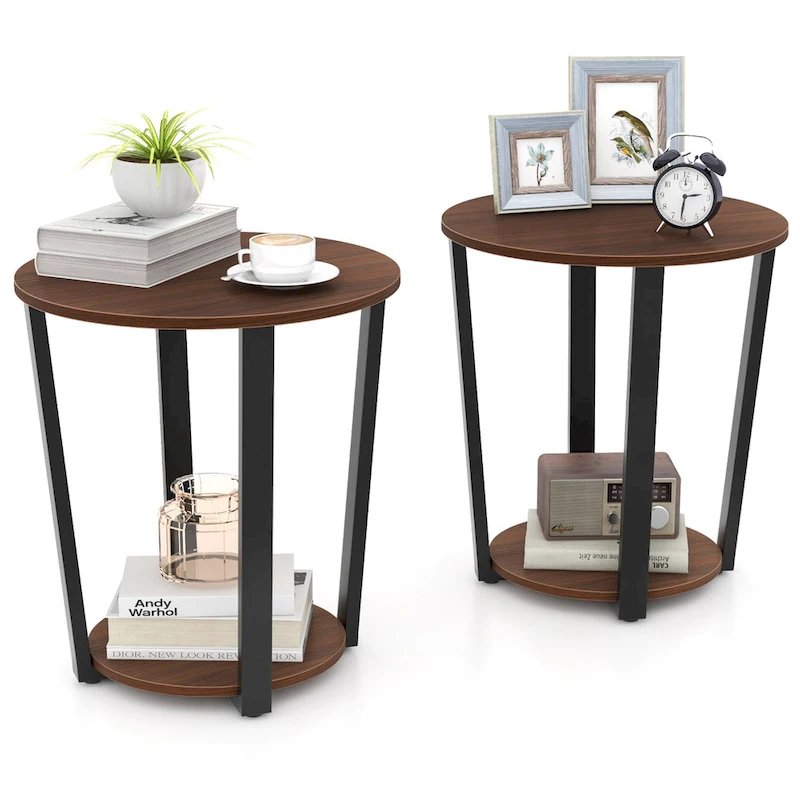 Gymax Industrial End Table Sofa Side Table Set ot 2 Nightstand w/