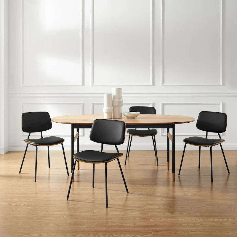 Art Leon Set of 2 Mid-century PU Leather Bentwood Dining Chairs