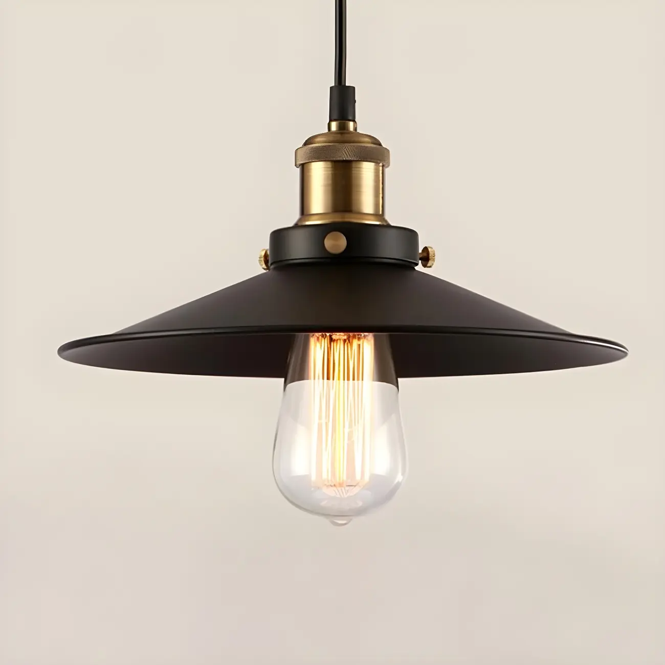 Industrial Black Metal Cone Hanging Pendant Light Fixture