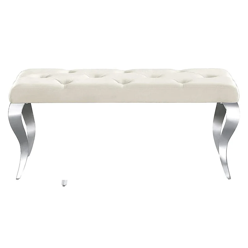 Luxury Velvet Bench Button Tufted Upholstered Dining Bench with Polished Metal Legs