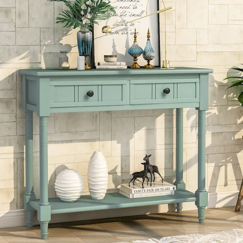 Console Table with Two Drawers and Bottom Shelf