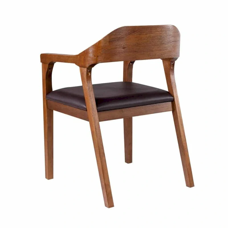 Rubberwood Dining Armchair with Faux Leather Seat
