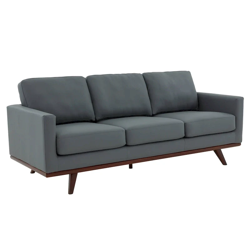 Chester Leather 3-Seater Sofa with Birch Wood Base Modern Living Room Couch with Removable Cushions - 83