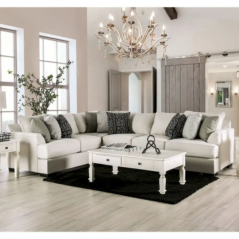 Ilka Transitional Chenille L-Shaped Flared Arms Sectional by Furniture of America