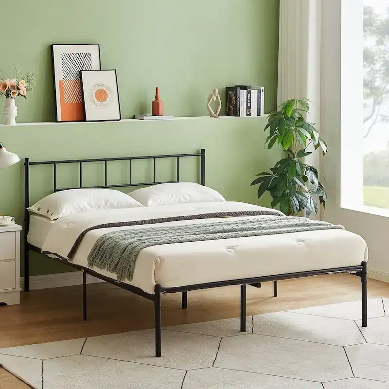 VECELO 3-Pieces Bed Frame with Wood Headboard and Modern Nightstands Set of 2