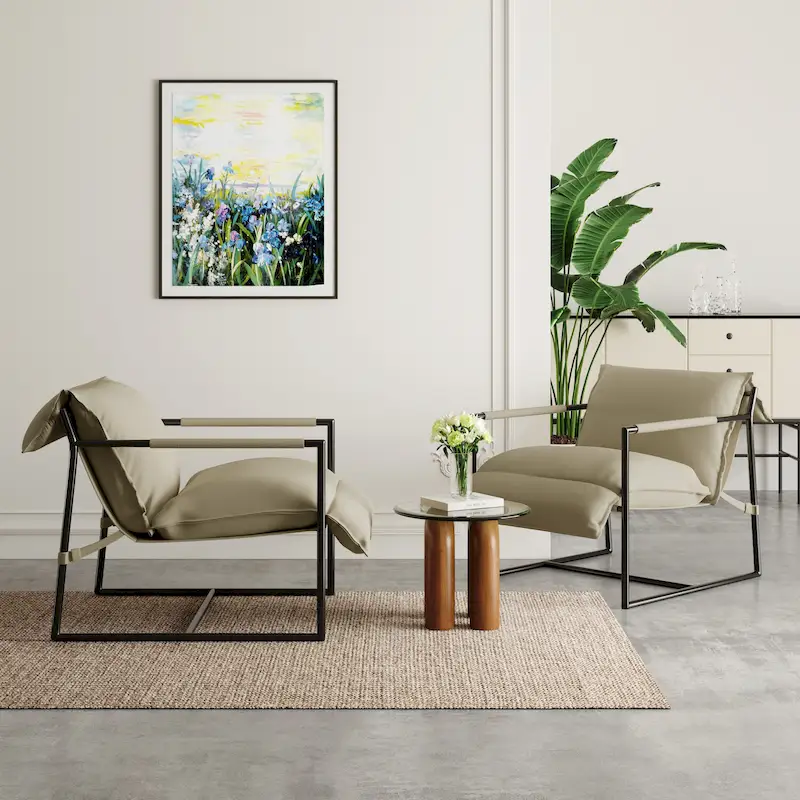 Fabric Accent Chair Metal Framed Sling Armchair Set of 2